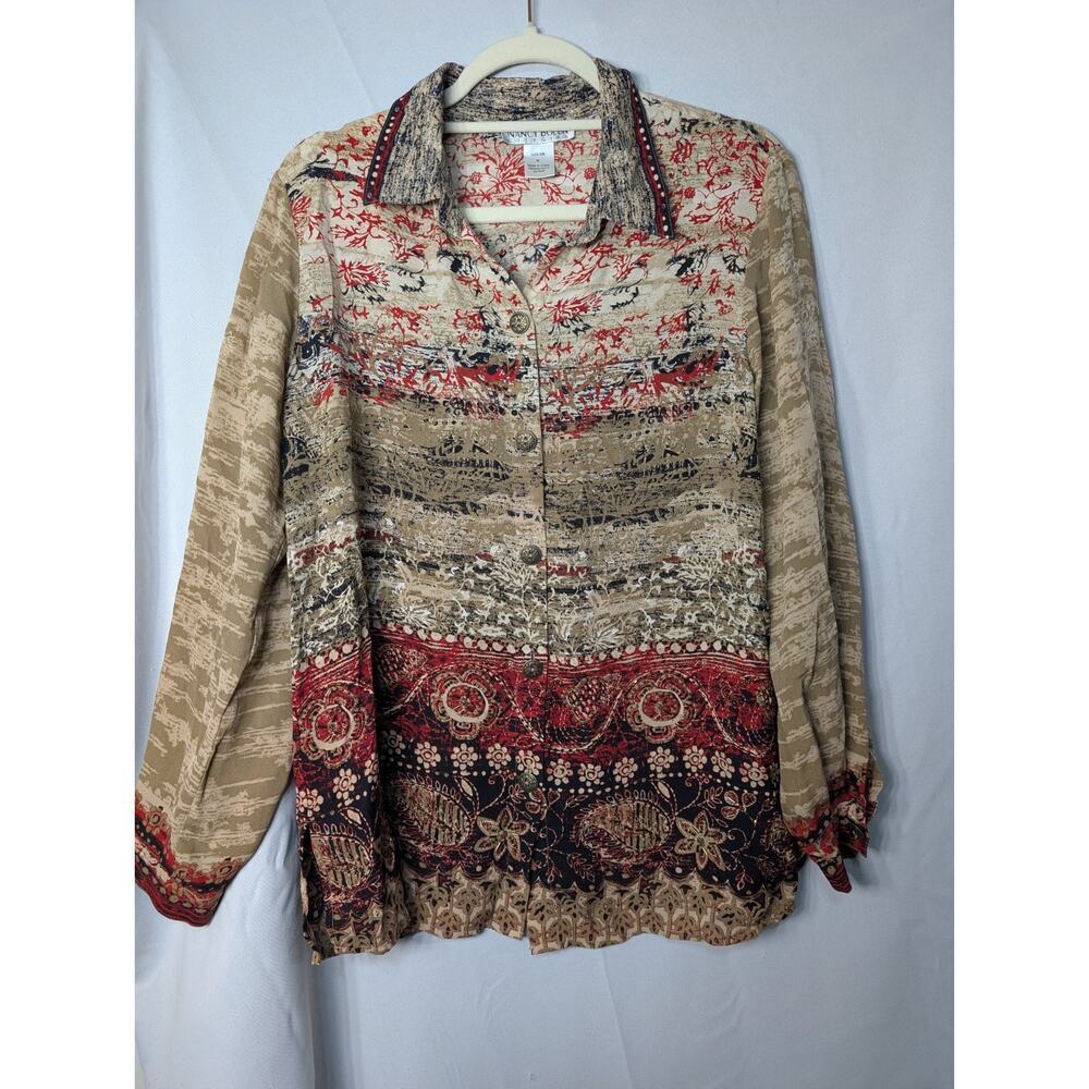 Nancy Bolen City Girl Women's Silk Pattern Blouse Sample Piece Floral Boho M(680